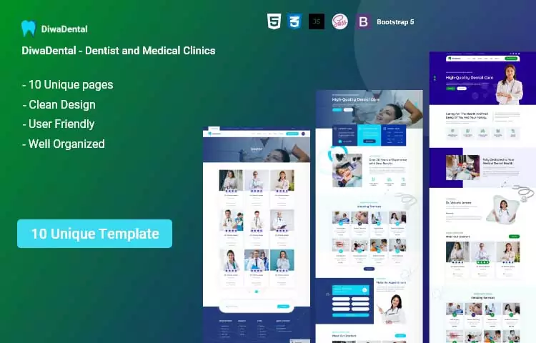 DiwaDental - HTML5 and Bootstrap5 Template For Dentist and Medical Clinics